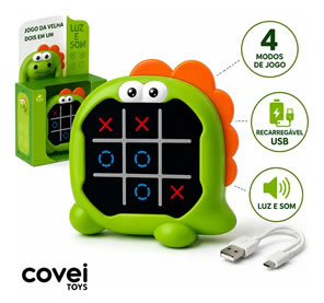 Brinquedo Jogo Da Velha Eletrônico Portátil Tic Tac Toe Puzzle 3 em 1 Game Recarregavel Usb Dinossauro Covei Toys