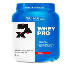 Whey Protein 1kg Whey Pro Max Titanium Sabor Morango BCAA e Aminoácidos